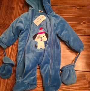 Blue Velour Baby Bunting